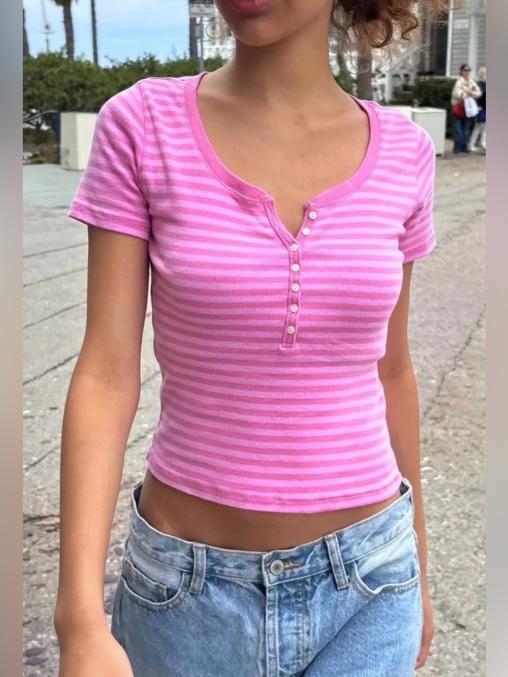 John galt Brandy Melville pink cute striped top